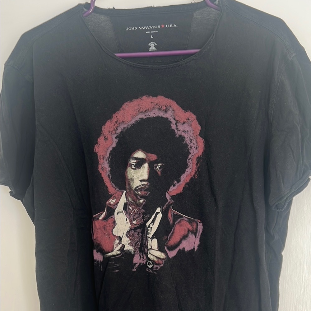 John Varvatos Black T-Shirt w/ Jimi Hendrix Graphic